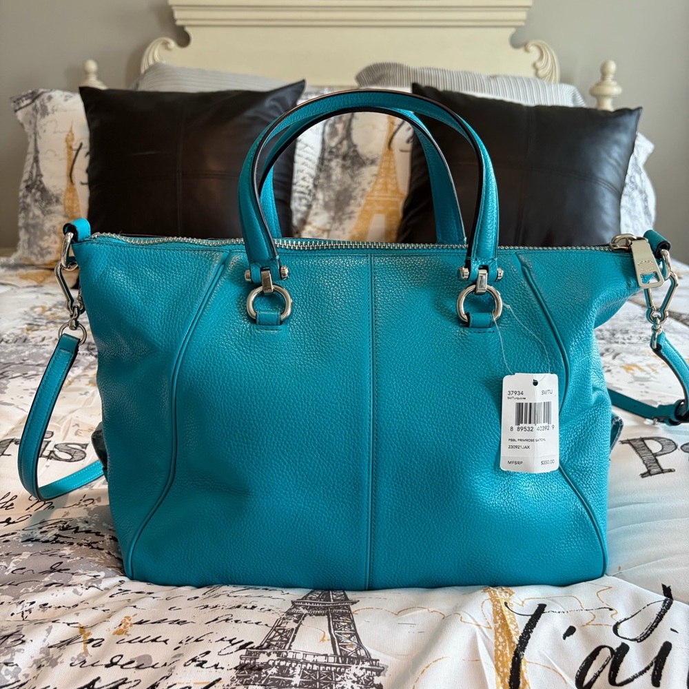 NWT Coach Pebble Primrose Satchel in Turquoise - Picture 2 of 11